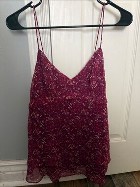 American Eagle Outfitters Burgundy Floral Smocked Cami